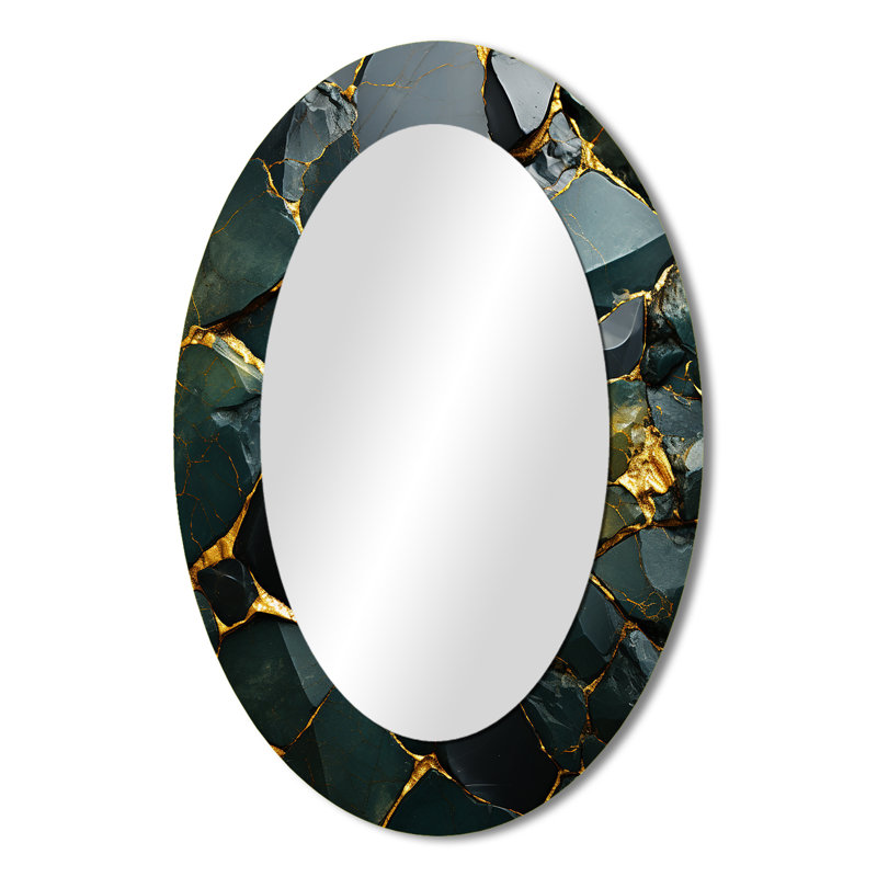 Miroir mural moderne vert et doré, 36 po x 24 po