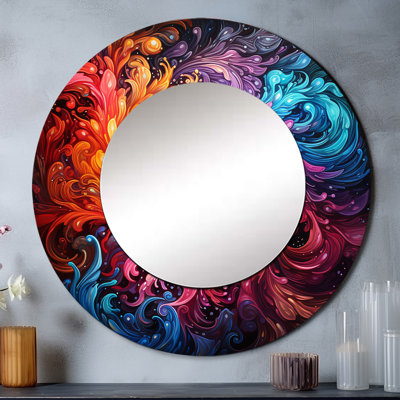 Neon Spin II - grand miroir abstrait en spirale, miroir mural décoratif moderne, impression d'art en métal