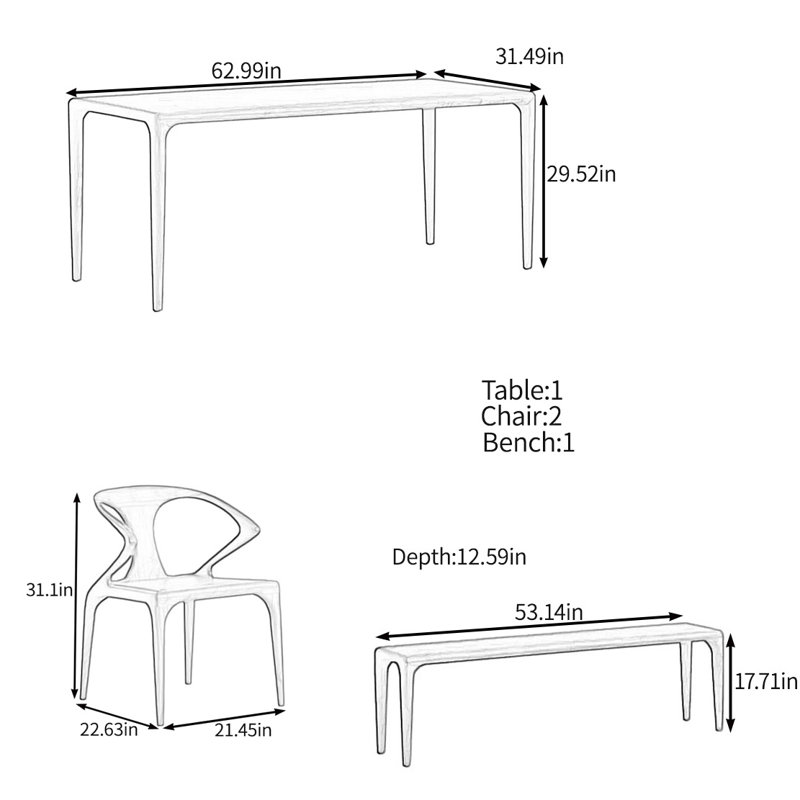 Ensemble de tables multifonctionnelles entièrement en bois massif, H 29,52 po x L 62,99 po x l 31,49 po