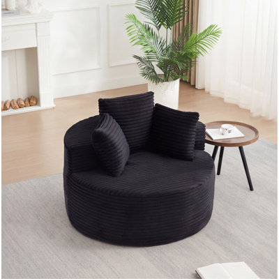 43-Inch Round Corduroy Single Sofa Lounge Chair with Three Pillows, Black
