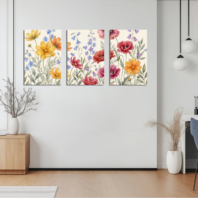 Ensemble de 3 reproductions de peinture à l'huile sur toile tendue à l'aquarelle florale