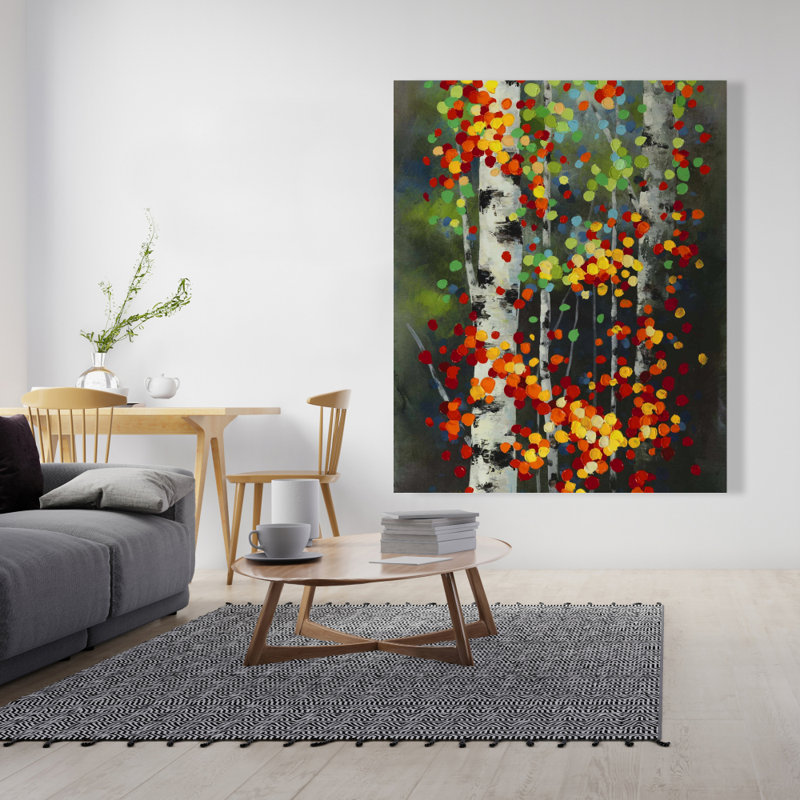 Feuilles de bouleaux colorées - décor de toile de bureau vert