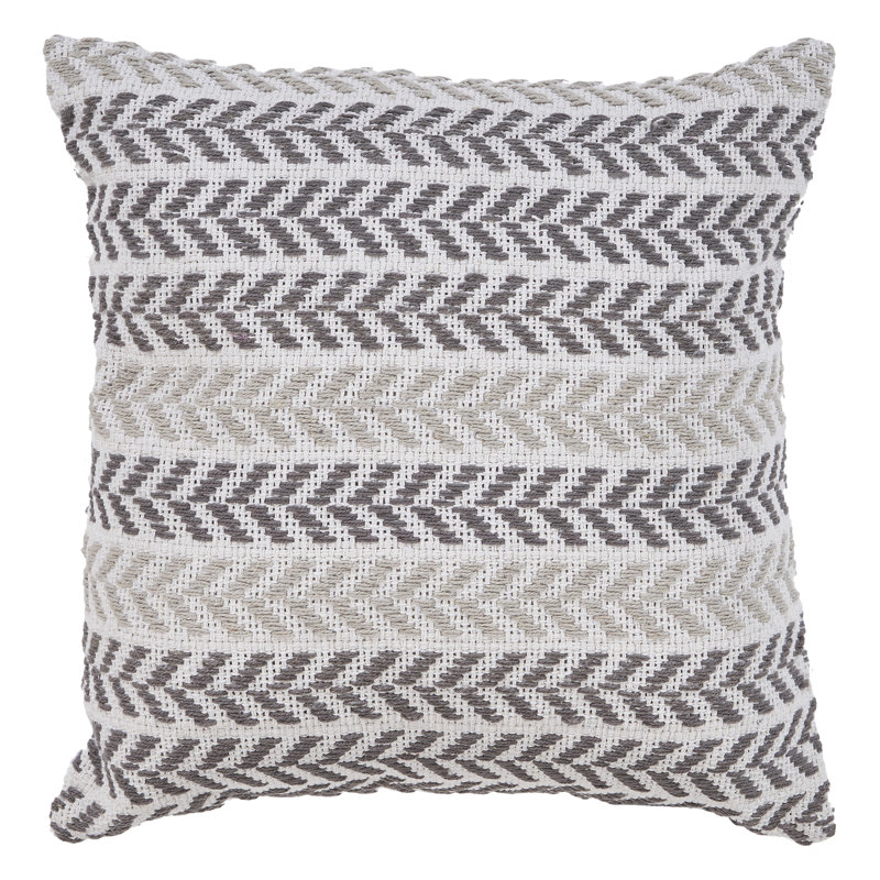Hand Woven Chevron Square Cotton Throw Pillow, Gray, Polyester