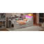 Lit plateforme simple en bois, avec tête de lit tapissier, tablettes de rangement, tiroirs, station de charge, lumières et table à DEL, tête confortable de taille en bois blanc, charge,-1408865028