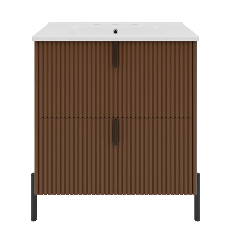Meuble-lavabo 30 po avec lavabo en céramique, Marron foncé