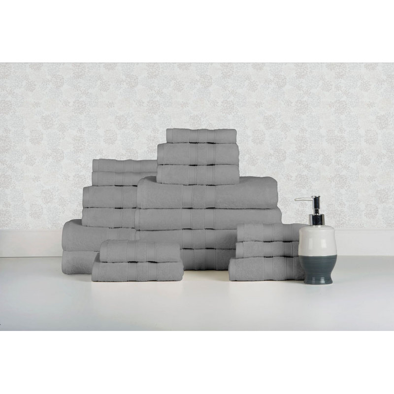 Ensemble de 18 serviettes en coton de qualité égyptienne Bibb Home, Gris