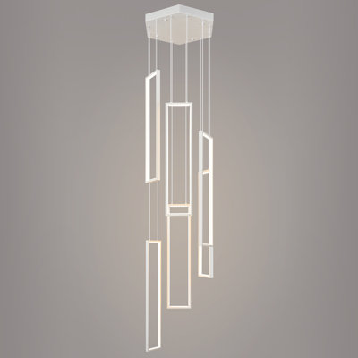 Modern Adjustable Height Pendant Light Led Pendant Lights Rings Rectangular Chandelier Staircase Large Chandelier Lobby Living Room Kitchen Island Foyer High Ceiling Chandeliers
