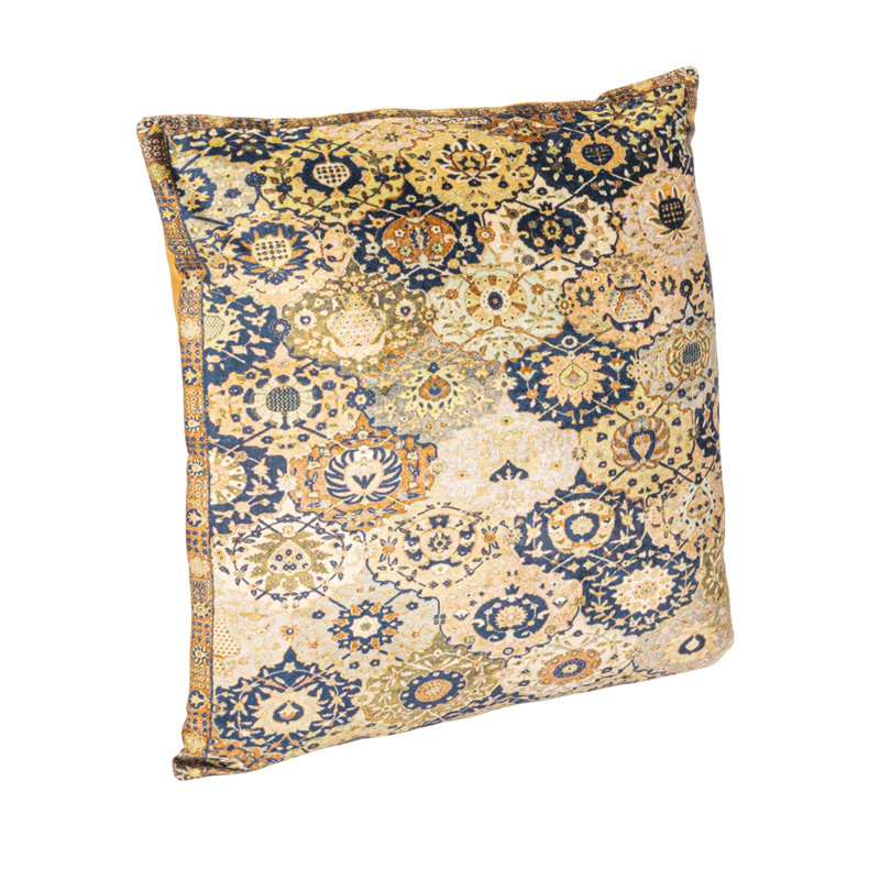 Multicolor Cotton Velvet Square Pillow with Printed Design, 20"