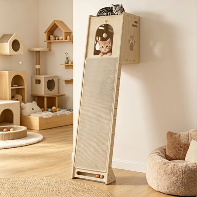 59.05'' Cat Observation Tower, Cat Climbing Post, Cat Scratching Board, Cat Climbing Frame 4-In-1, Wooden Cat Apartment, Let Cats Play Freely And Relieve Boredom