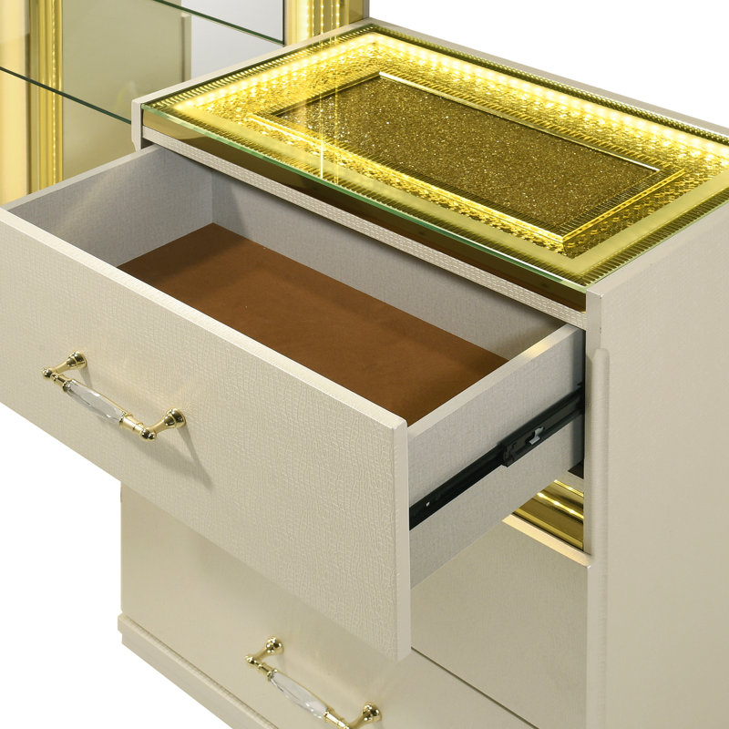 Brigette 6-Drawer Vanity Set With Stool, Mirror, Beige
