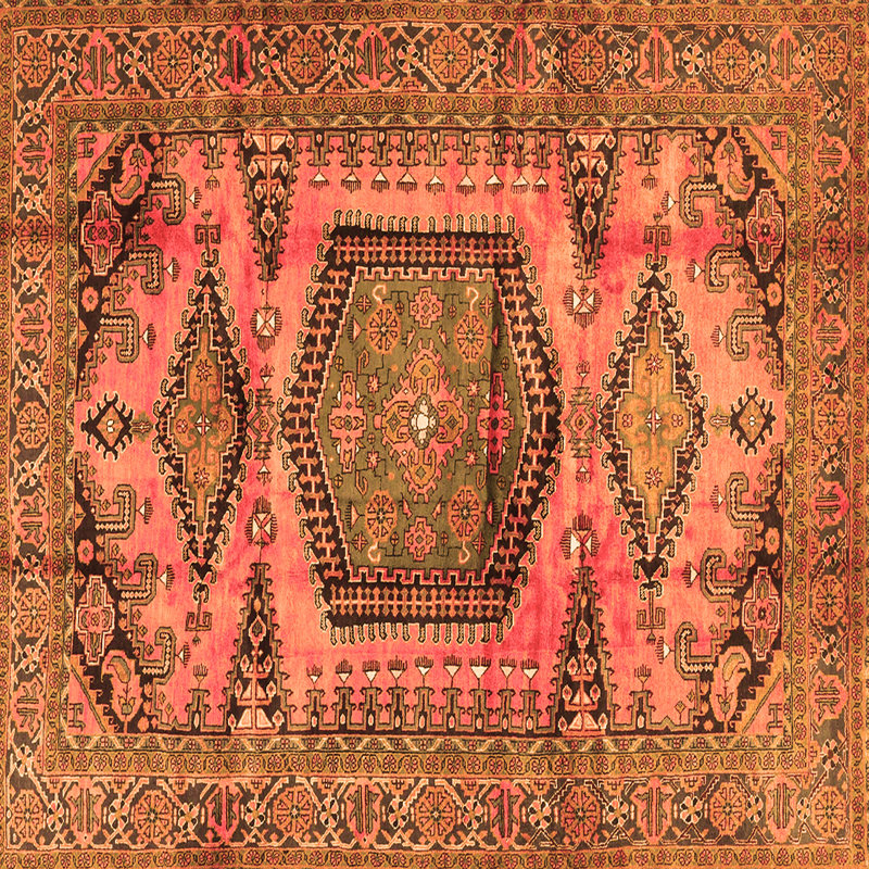 Tapis oriental en laine / polyester tissé à la machine de style oriental orange, Carré 4 pi
