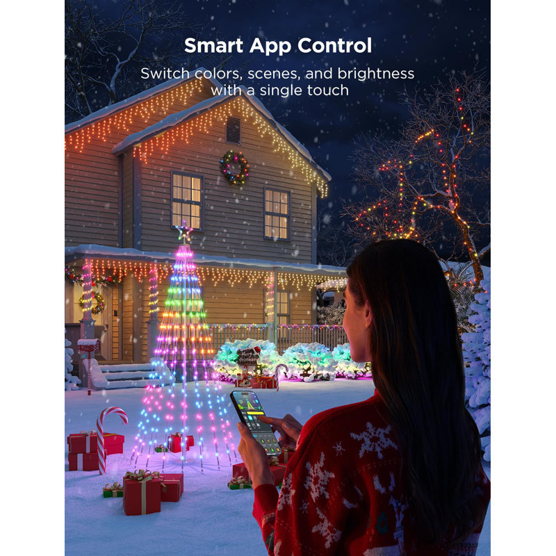 Lumières d'arbre de Noël intelligentes 6 pi RVBIC avec contrôle de l'application, arbre à cônes à changement de couleur 316 Leds avec synchro musicale et 82+ scènes, IP67 imperméable pour un décor intérieur et extérieur de Noël