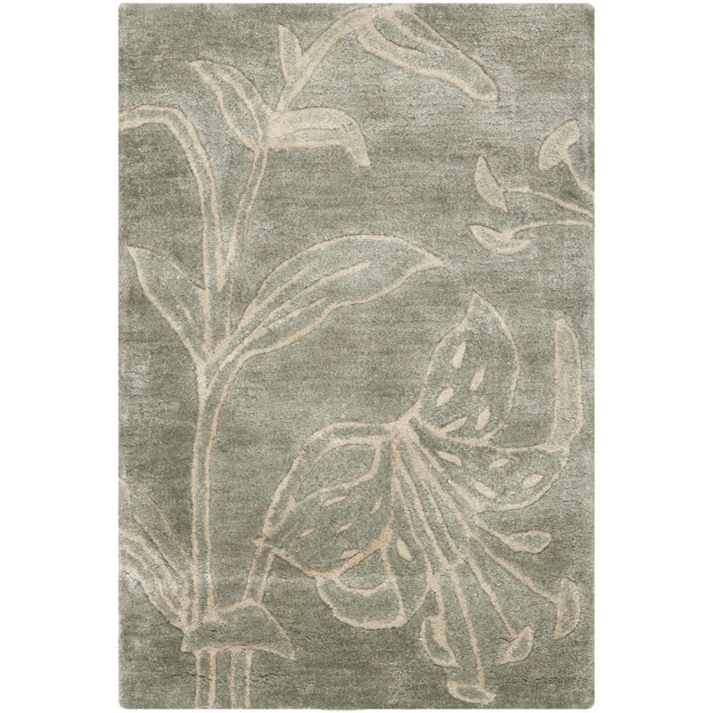 Tapis floral en laine et viscose touffeté à la main Steve, Rectangle de 2 pi x 3 pi