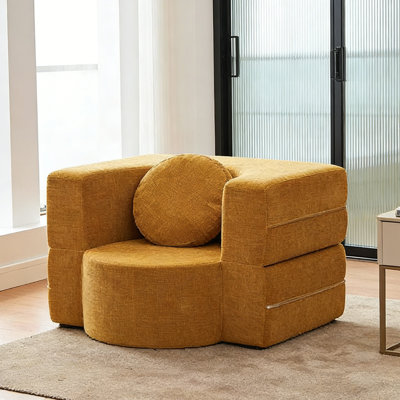 Velvet Modular Floor Sofa Chair - Convertible Foam Lounge Seat with Back Cushion, Modern Minimalist Armchair for Living Room, Bedroom, or Apartment