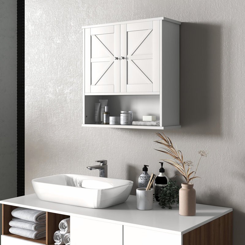 Armoire de salle de bain - murale, chic avec tablette spacieuse, unité de rangement blanche, structure de tablette réglable