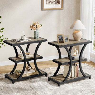 Ensemble de 2 tables de bout étroites avec rangement industriel