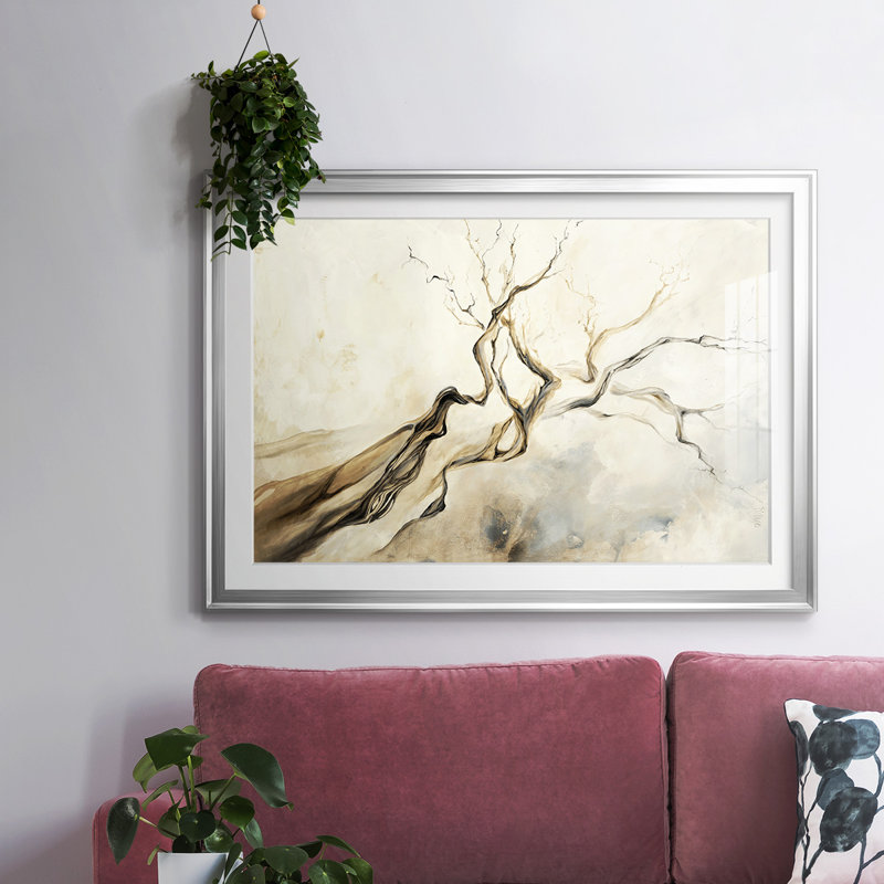 Branches torsadées, cadre encadré, biseauté mat et verre, Argent, H 15 po x l 21 po x P 1,5 po
