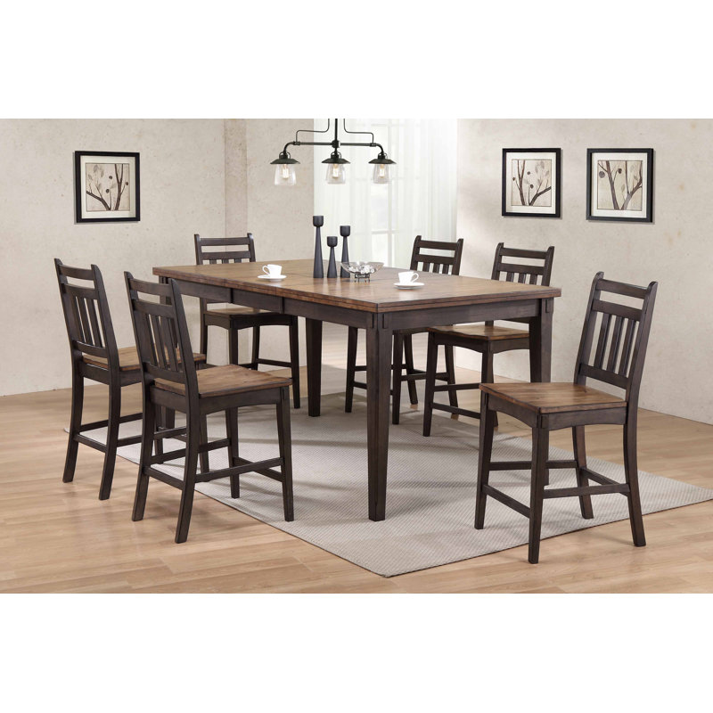 Rustic Two-Tone Brown Solid Wood Dining Set with 6 Chairs