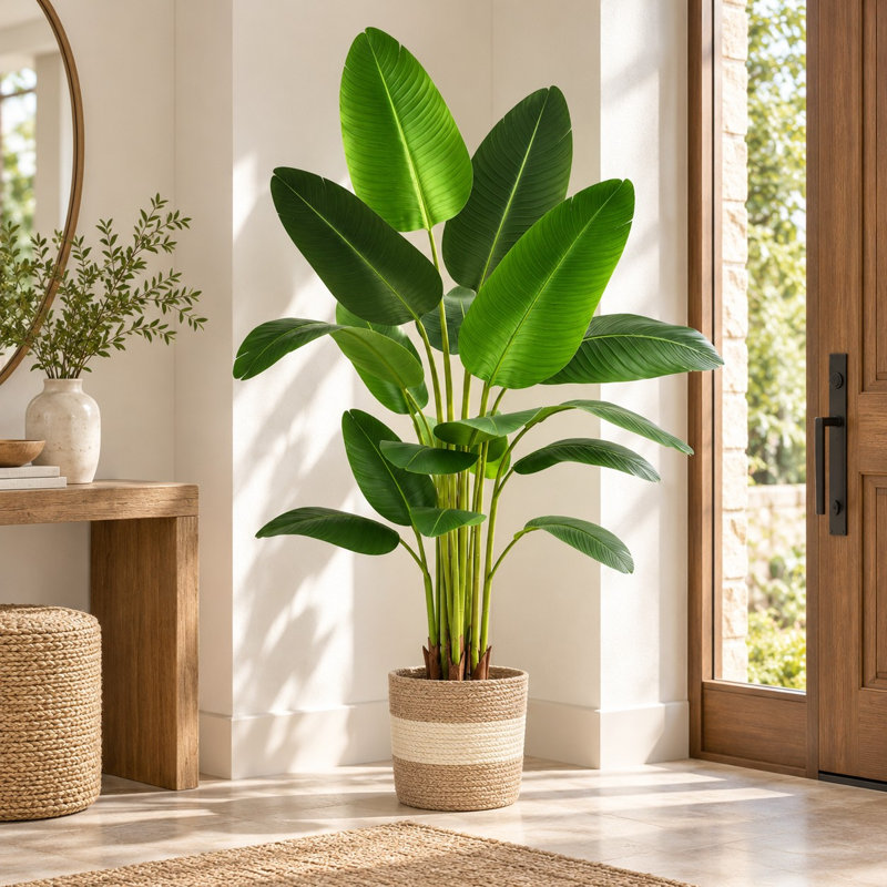 Arbre artificiel oiseau de paradis avec jardinière tressée