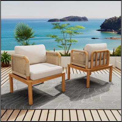 Fauteuil club d'extérieur en bois d'acacia et corde avec coussins (ensemble de 2 / MP2)