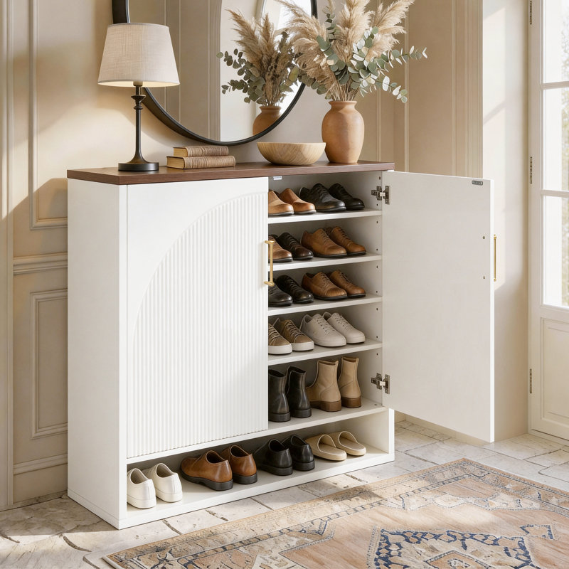 30-Pair Fluted Shoe Storage Cabinet, White