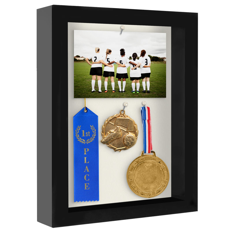 Sturdevant Shadow Box Frame Composite Wood with Glass for Hanging and Tabletop, 8" x 10", Black