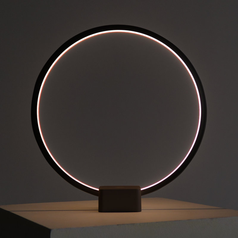 Circle 15 in. Modern Integrated LED Table Lamp with 3-Way Dimming and USB Charging Port, Black Finish, Black