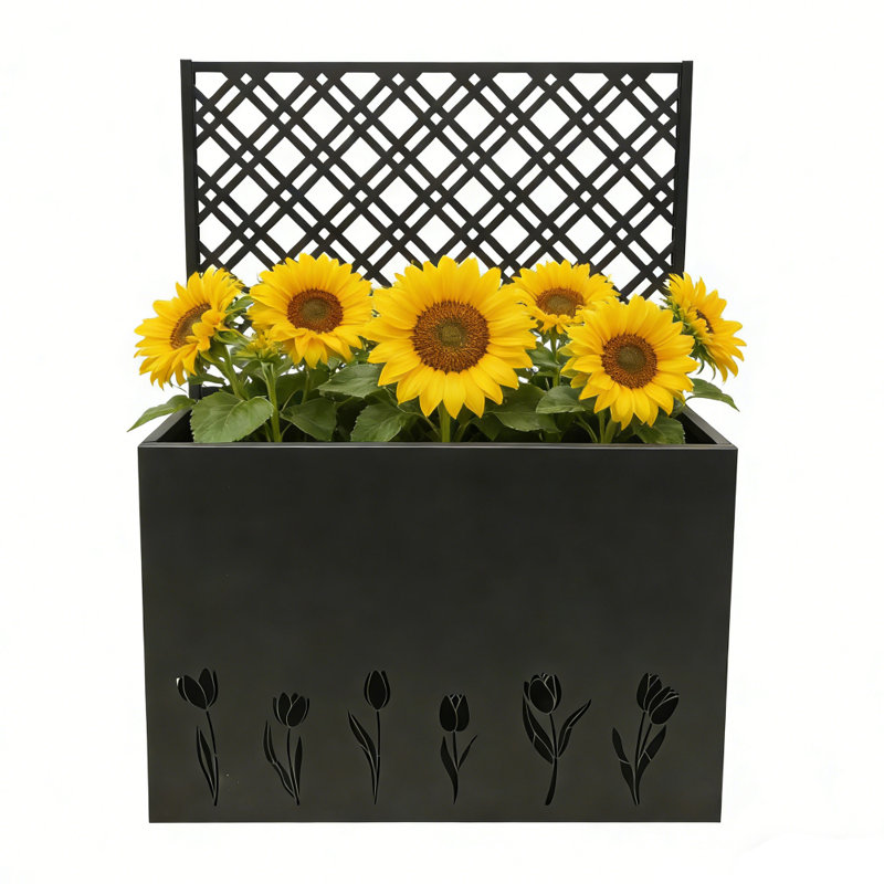 Tall Metal Planter Box, Raised Garden Bed with Trellis