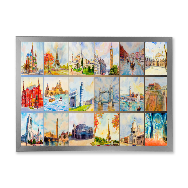 «World Travel Famous Monument III», reproduction sur toile flottante, H 30 po x l 40 po x P 1,5 po, Cadre photo argenté