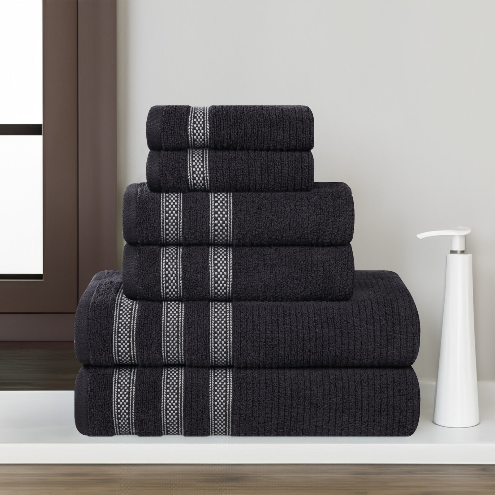 Ilseruth 6-Piece Zero-Twist Cotton Towel Set, Black