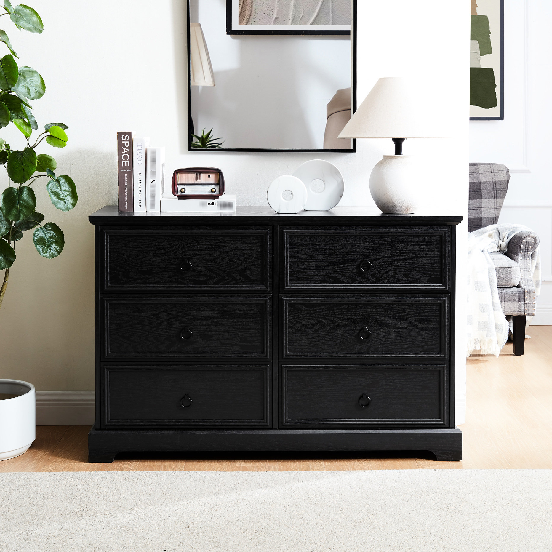 Winston Porter Modern 6 Dresser For Bedroom - Black Wooden With ...