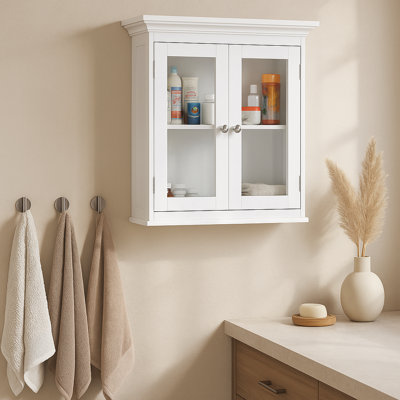Allare Two-Door Removable Wall Accent Storage Cabinet with Glass Panels, Adjustable Shelf, for Bathroom or Home Storage