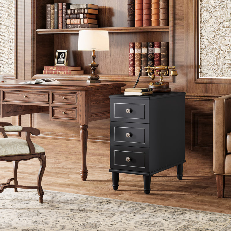 Soichi solid wood 3 - drawer end table set, Noir