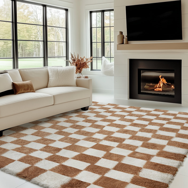 Tapis à poil long Celi, Brun pâle, Rectangle 6 pi x 9 pi