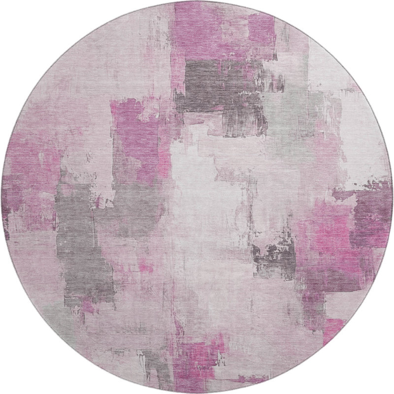 Tapis abstrait lavable à la machine Premium Premium Pinkston, Rond 8 pi