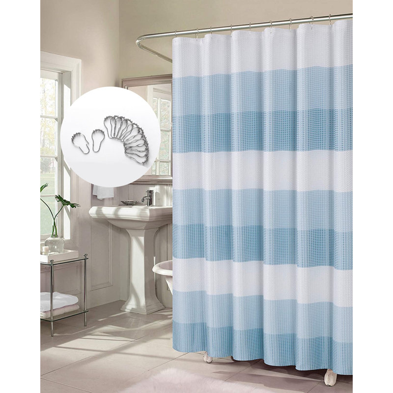 Hodgkins Striped Shower Curtain with Hooks Included, Blue