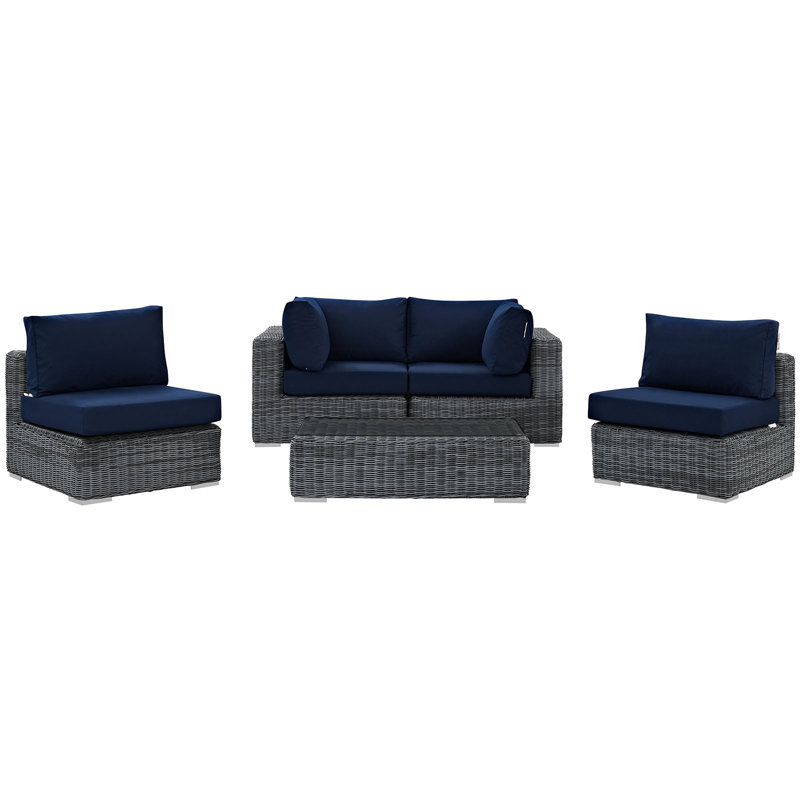 Navy and Gray 5-Piece Outdoor Patio Sectional Set
