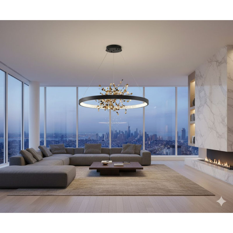 Ayreonna - Modern LED Round Confetti Chandelier, Sand Black