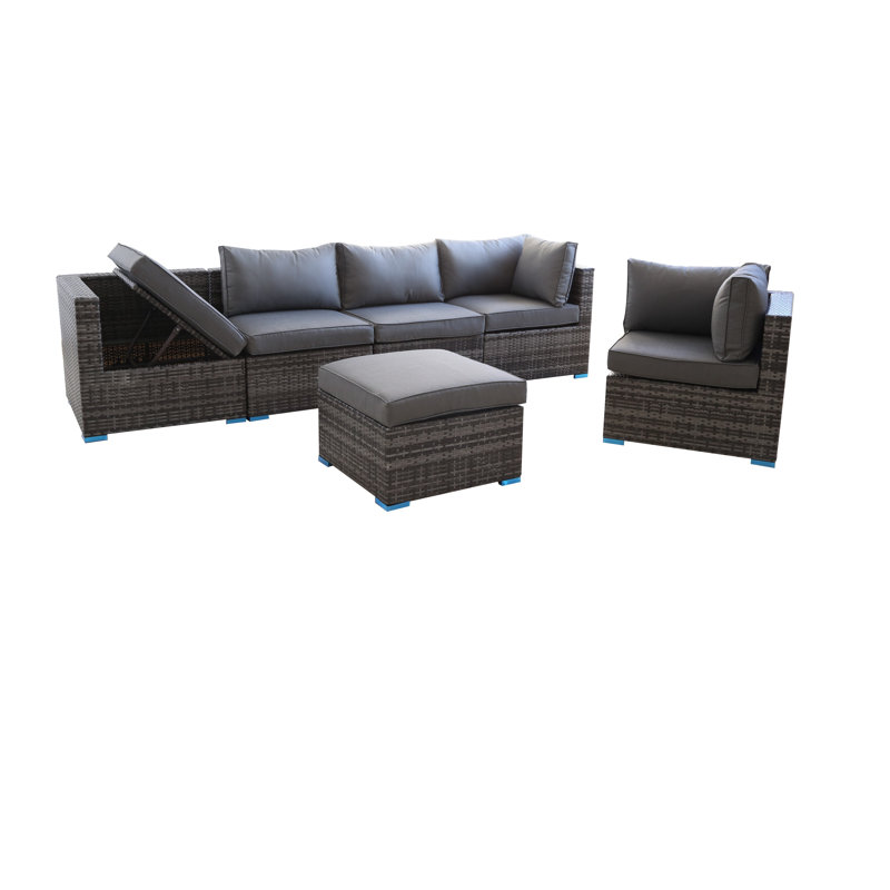Trafecanty 5 Seater Rattan Sofa Set, Grey