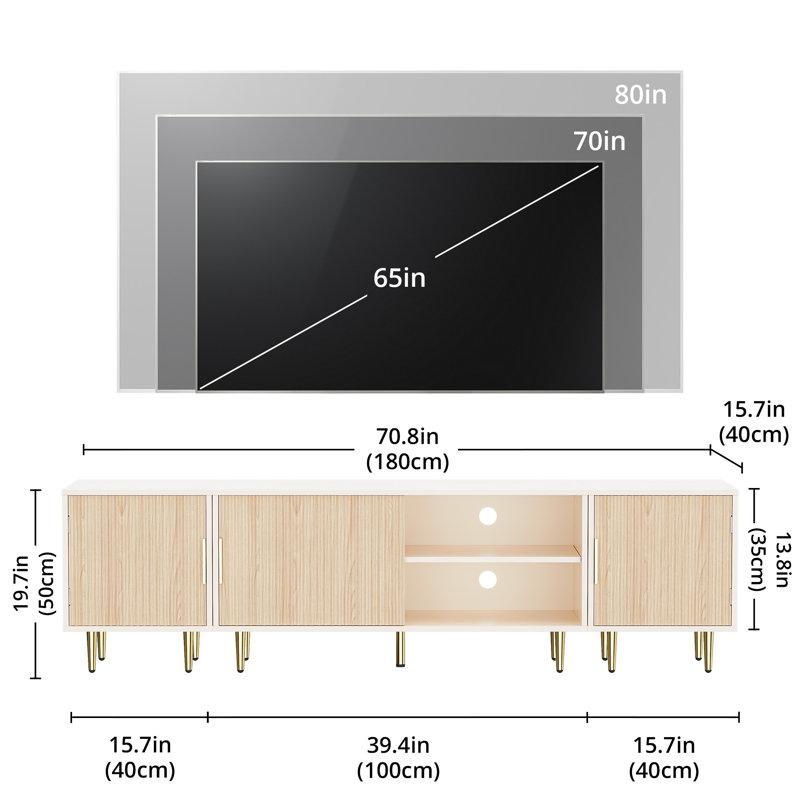 Modern Entertainment Center For Up To 80" TV, TV Stand With Storage Cabinet For Living Room, Bedroom, Oak