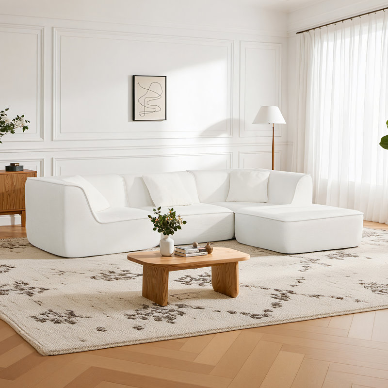 Athera Boneless 107.8" Modern 2 - Piece No Assembly Required Cloud Compression Modular Sofa, Cream