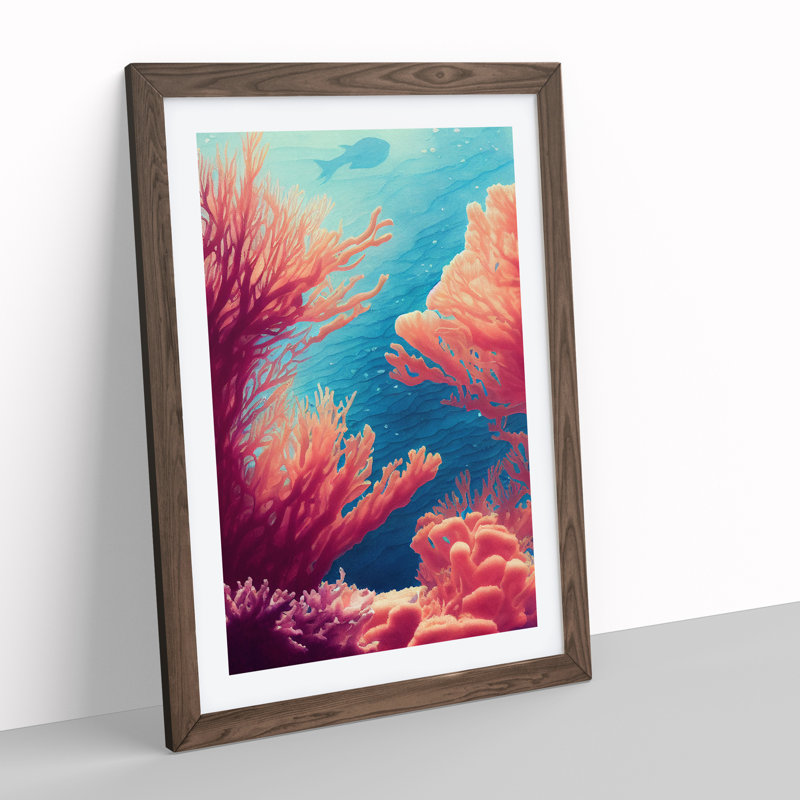 Stupendous Coral Reef - Single Picture Frame Painting, 34cm H x 25cm W x 2cm D, Walnut Framed