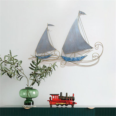 Metal Sailboat Wall Decor, 3D Nautical Ship Wall Sculptures, Coastal/Nautical Metal Wall Art Handmade Boat Hanging Ornament