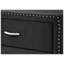 Commode rembourrée en velours noir Glam 6 tiroirs avec plateau en verre trempé, garniture cloutée et pieds en métal