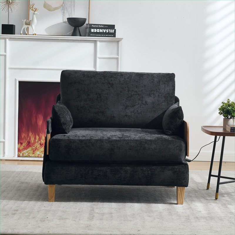 Canapé-lit inclinable chenille 3-en-1 convertible Mid-Century, Black
