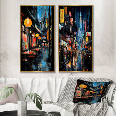 Japon, art de rue Alleyway II - ensemble de 2 impressions sur toile japonaises