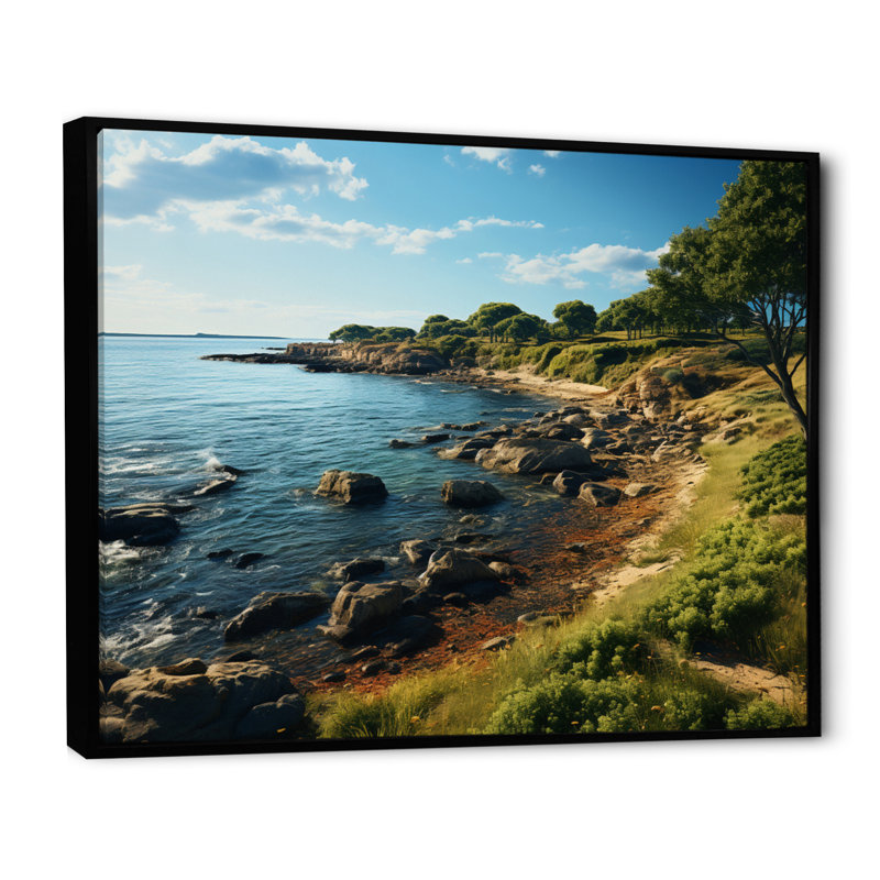 Rhode Seashore Island Landscape - impression, 24" H x 32" W, Cadre flottant noir
