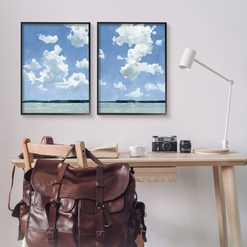 «Bright Cloudy Sky Lake Water Landscape Summer Day», ensemble de 2 impressions, H 30 po x l 24 po x P 1,5 po
