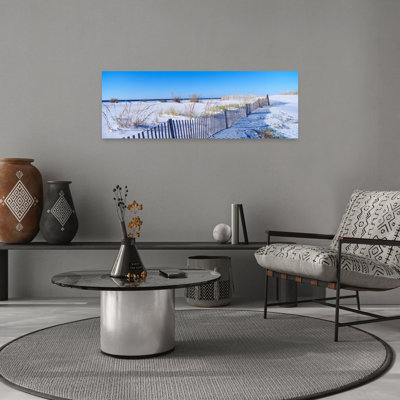 Sea oats and fence along white sand beach at Santa Rosa Island near Pensacola Florida 1 Piece Wrapped Canvas Panoramic Wall Art