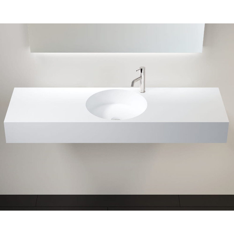 Badeloft 55.1" x 17.7" Rectangular Stone Resin Wall Mounted Bathroom Sink with Overflow WT-02-C-G in Glossy White